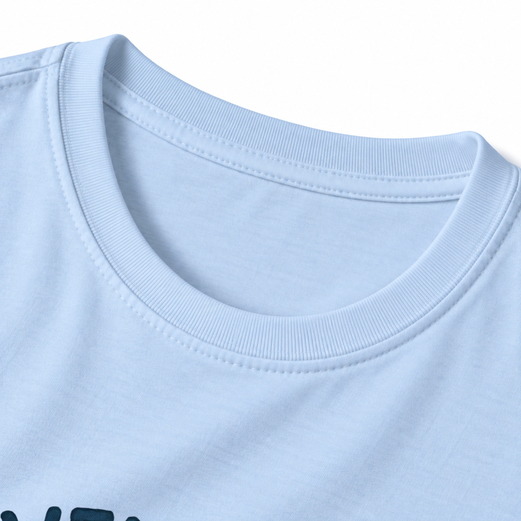 Adventure Is My Drug T-Shirt - Light Blue - collar close-up