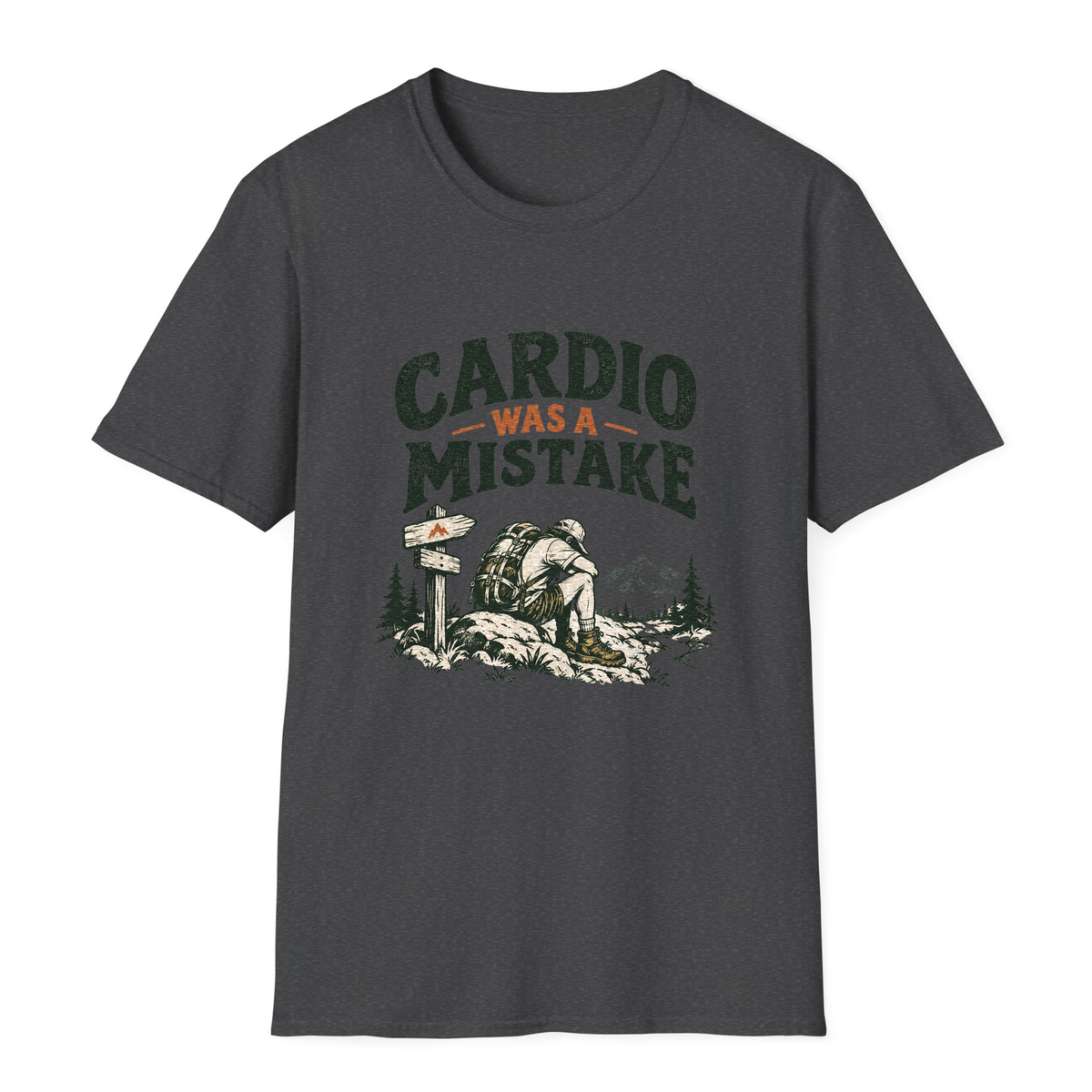Cardio Was A Mistake T-Shirt - Dark Heather - front