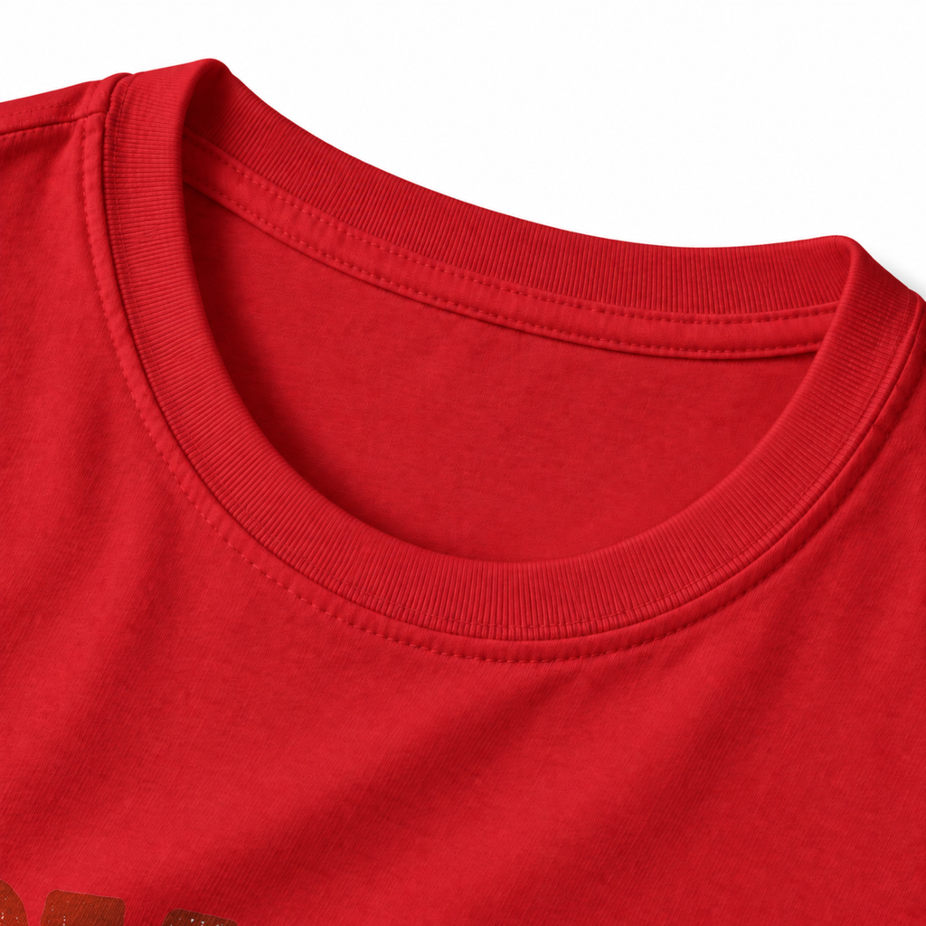 Comfort Is Overrated T-Shirt - Red - collar close-up