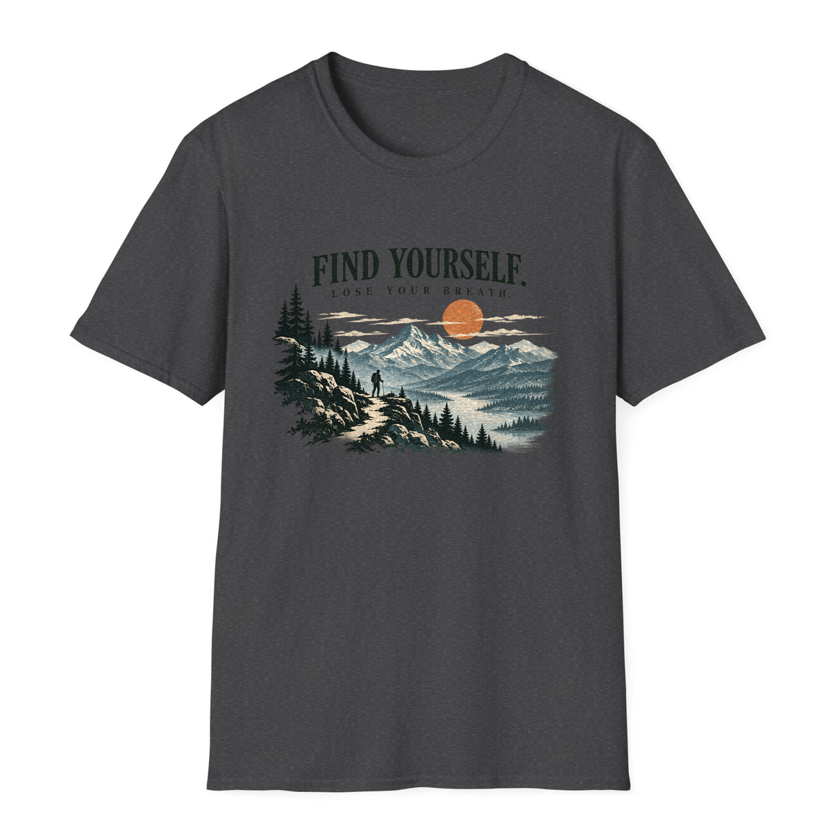 Find Yourself Lose Your Breath T-Shirt - Dark Heather - front