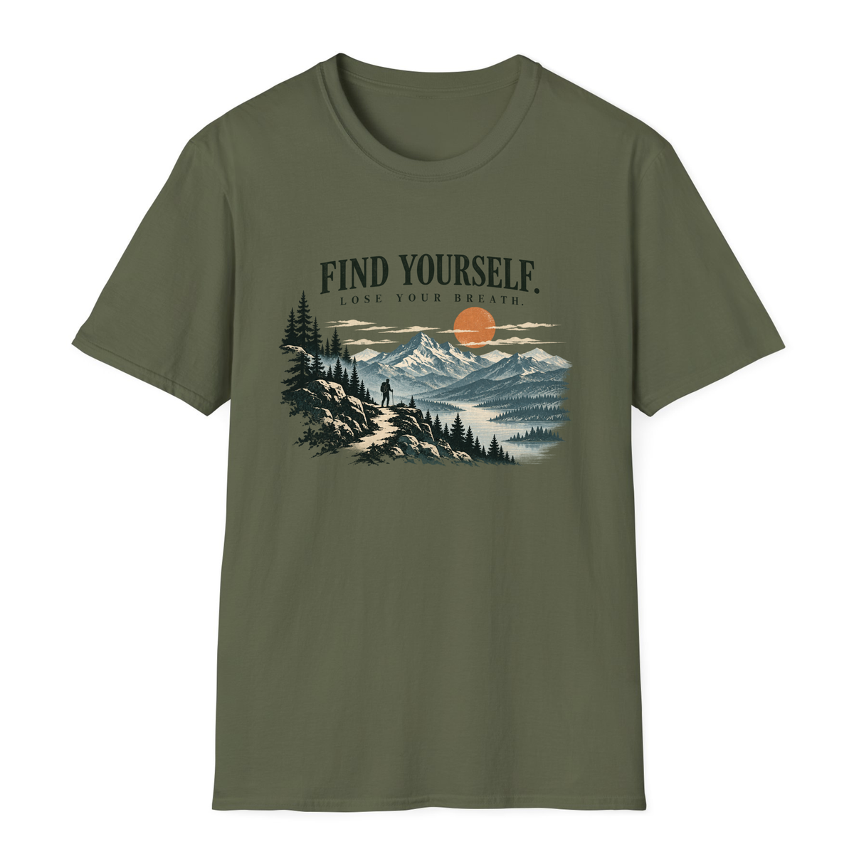 Find Yourself Lose Your Breath T-Shirt - Military Green - front