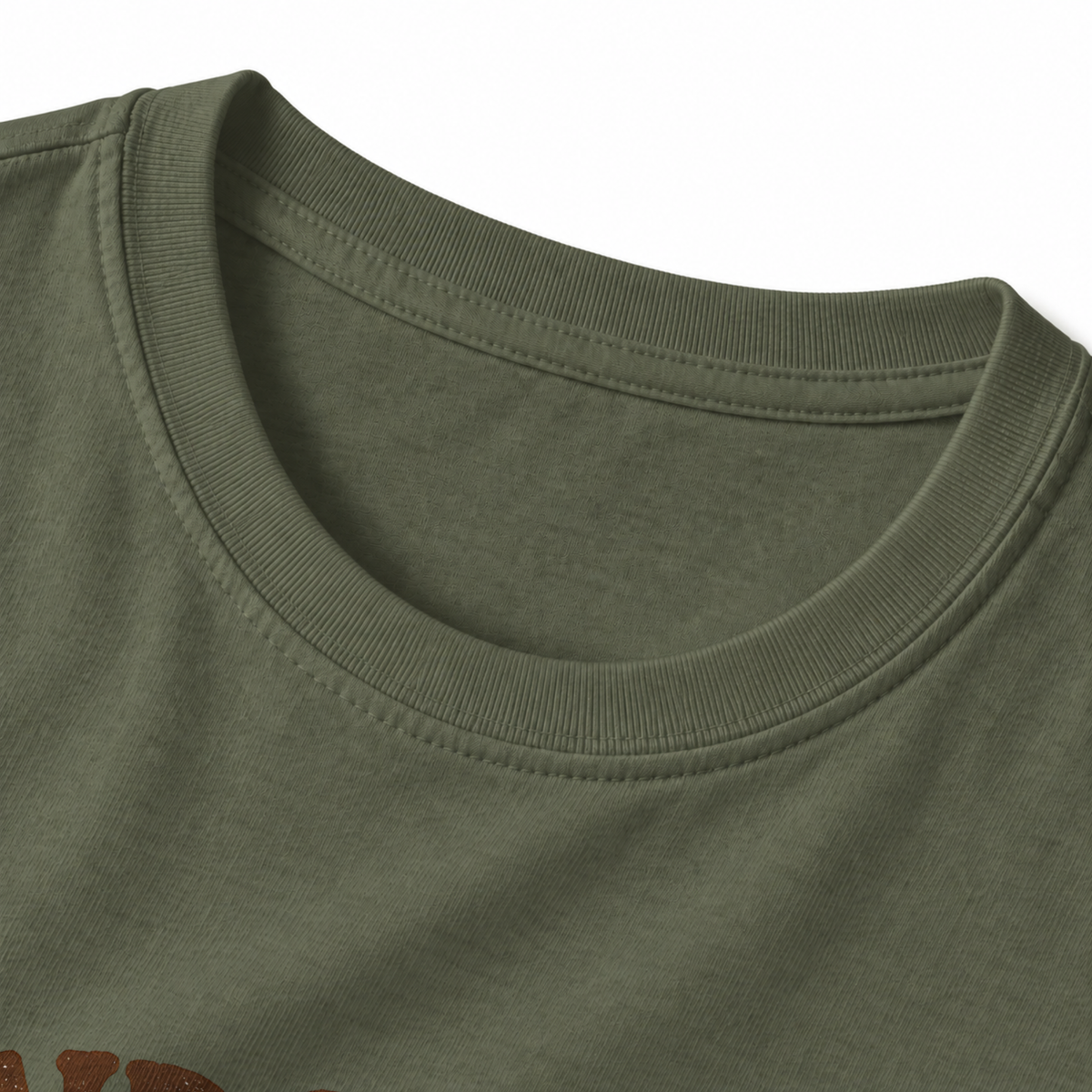 Finds Joy In Small Things T-Shirt - Military Green - collar close-up