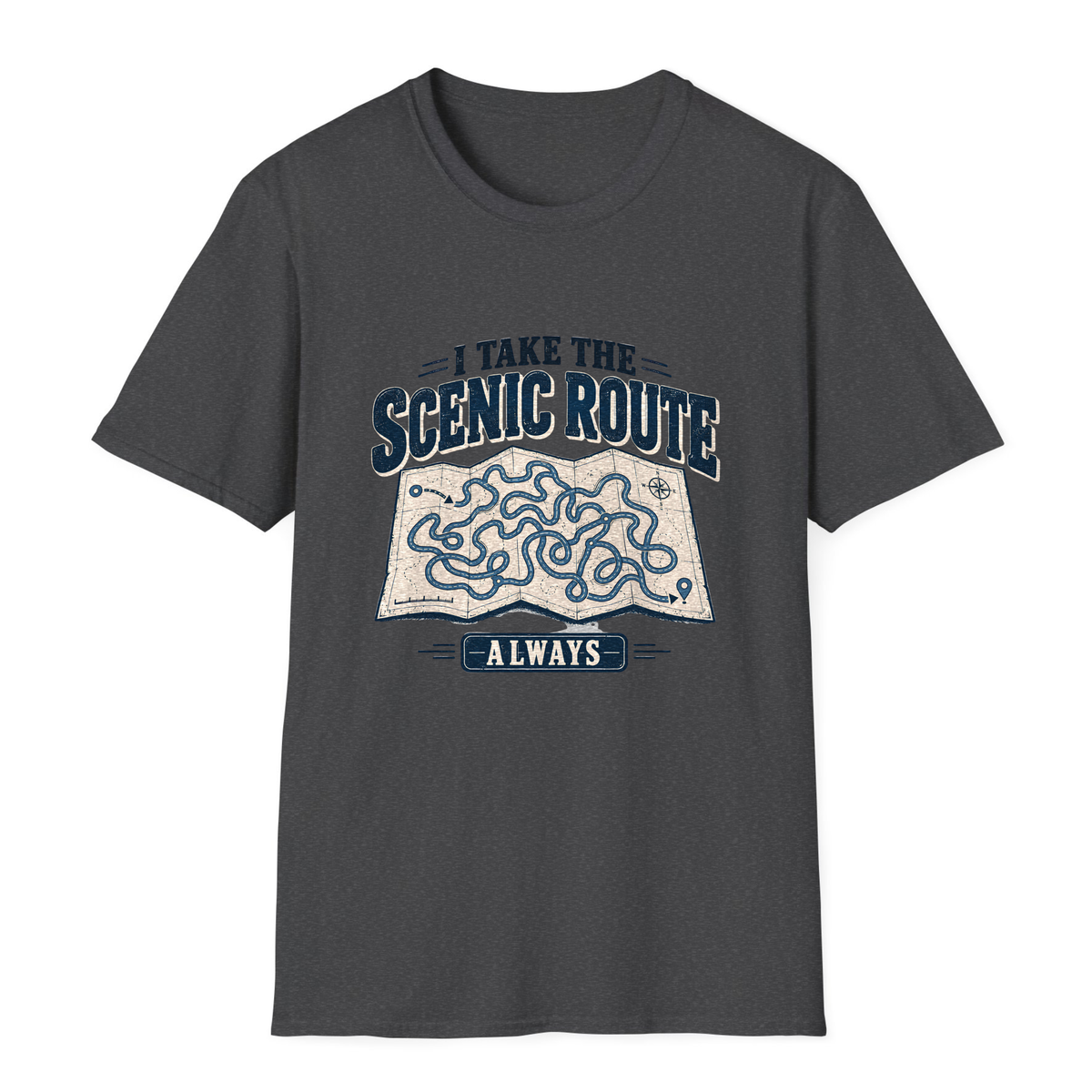 I Take The Scenic Route T-Shirt - Dark Heather - front