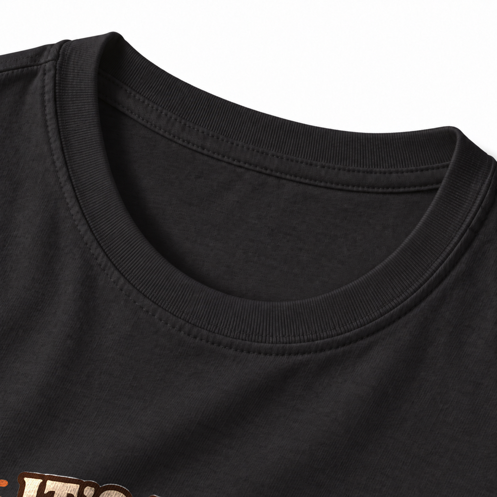 It's Not Hoarding It's Outdoor Preparation T-Shirt - Black - collar close-up