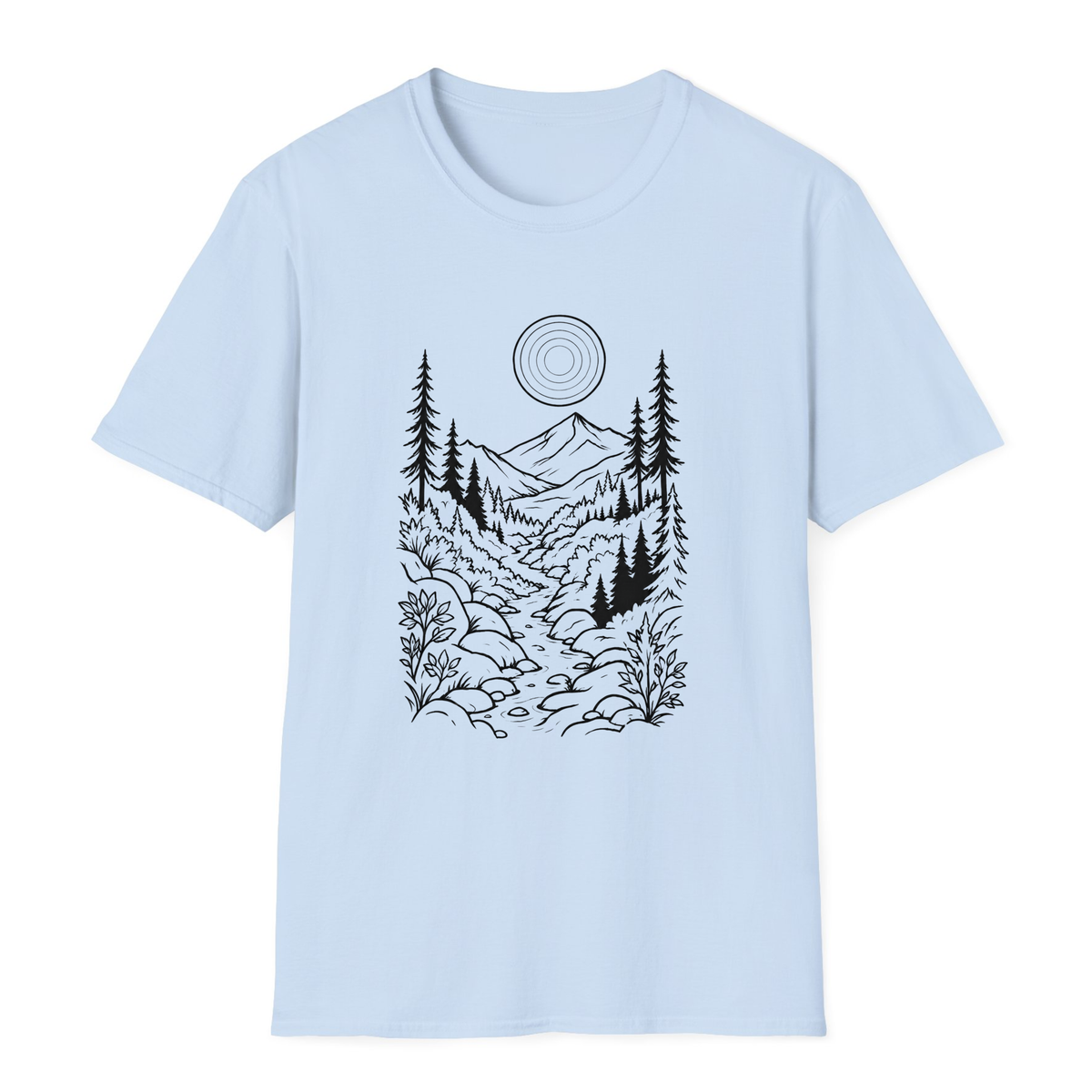 Moonlit Mountain Landscape T-Shirt - Light Blue - front