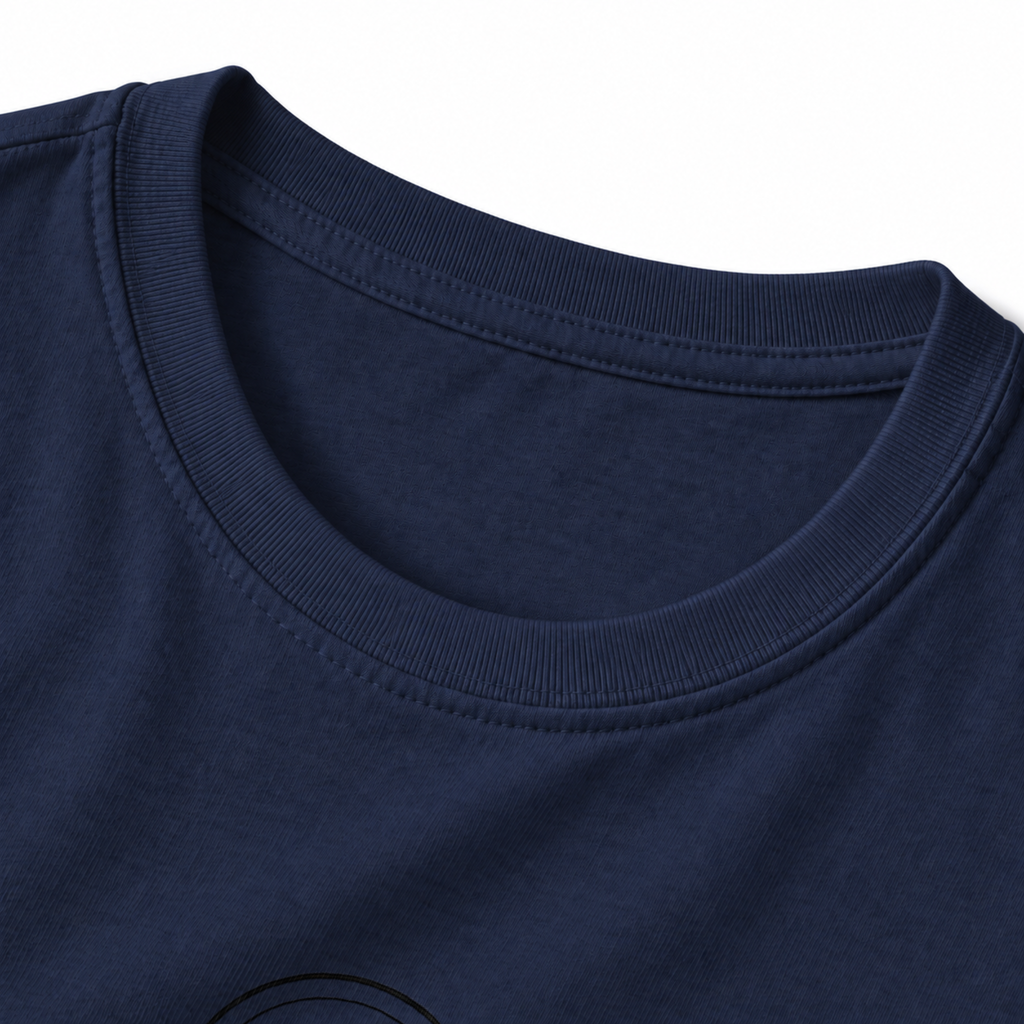 Moonlit Mountain Landscape T-Shirt - Navy - collar close-up