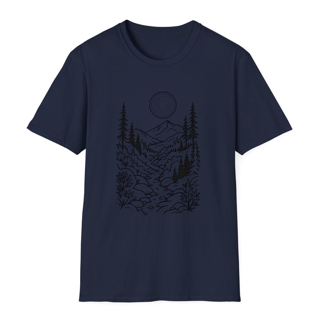 Moonlit Mountain Landscape T-Shirt - Navy - front