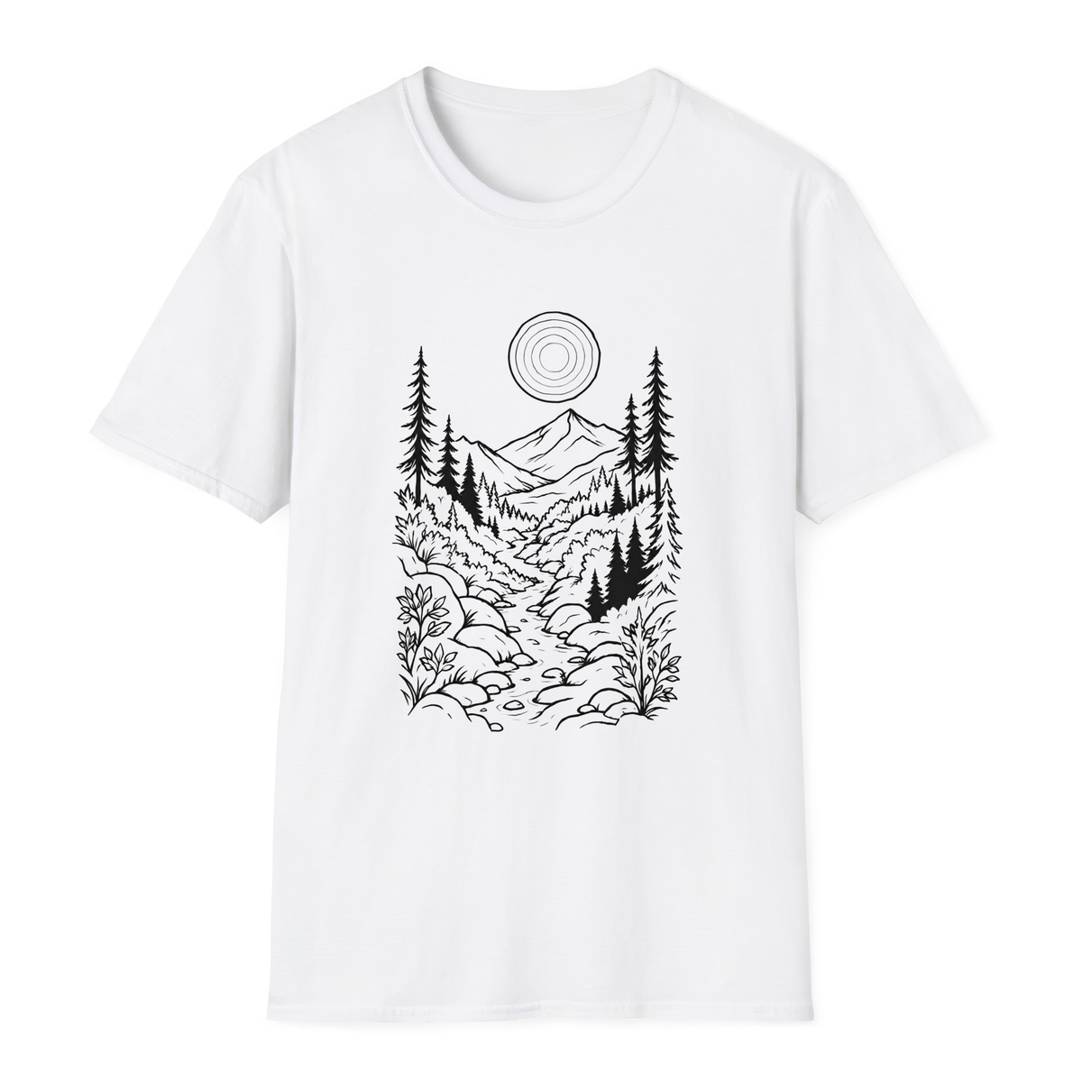 Moonlit Mountain Landscape T-Shirt - White - front