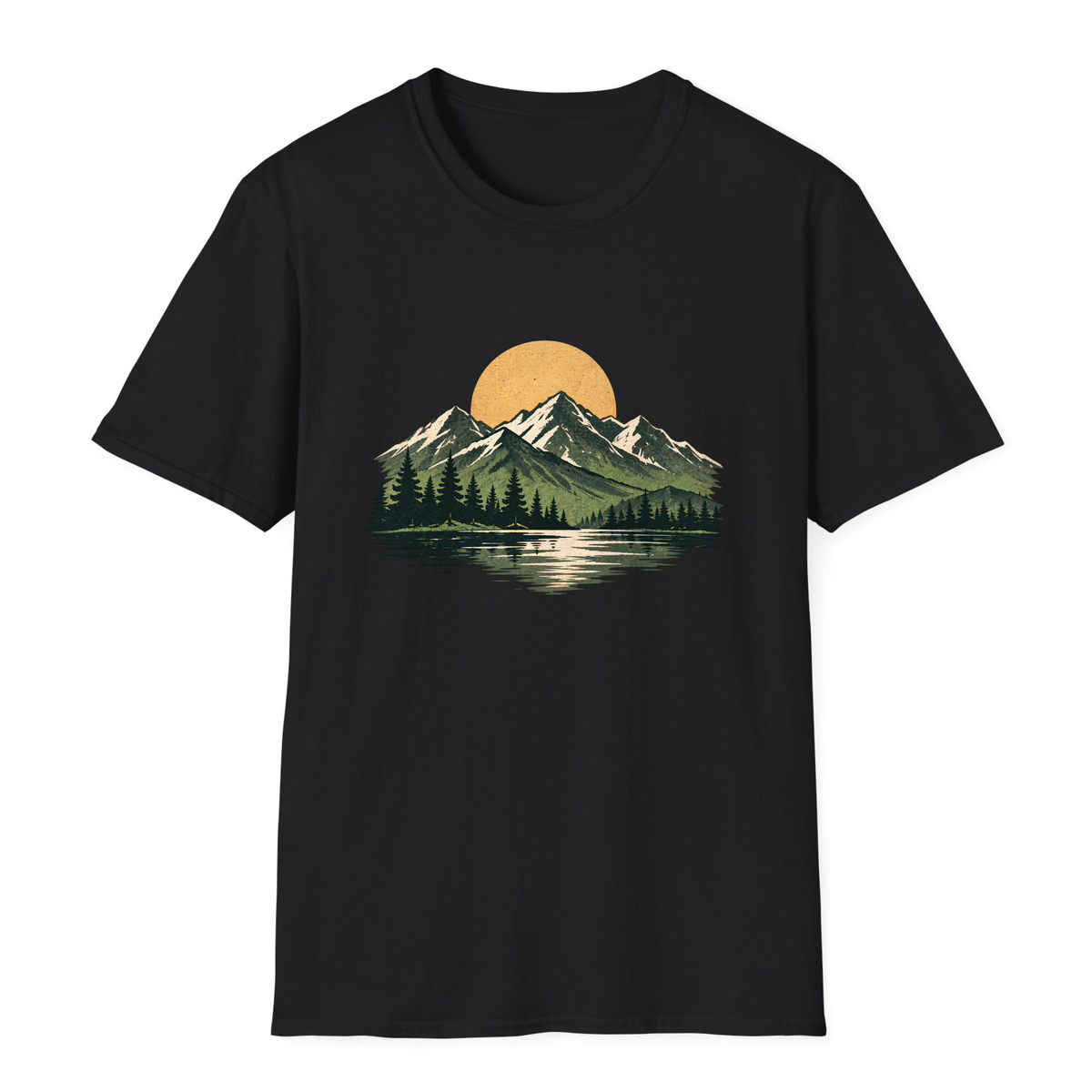 Mountain Lake Landscape T-Shirt - Black - front
