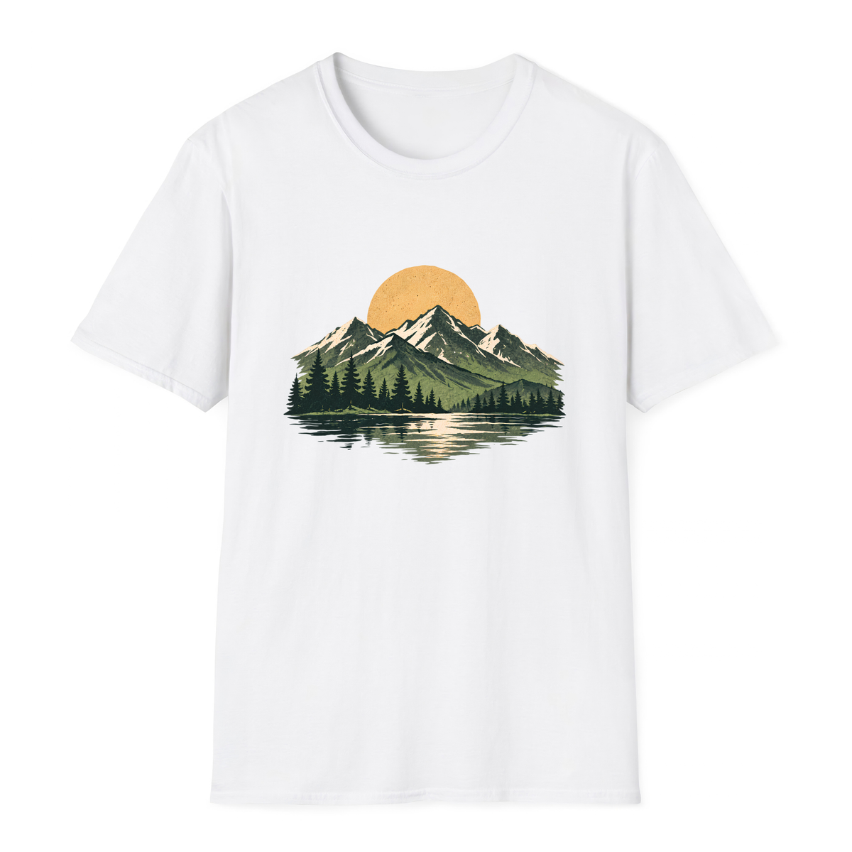 Mountain Lake Landscape T-Shirt - White - front