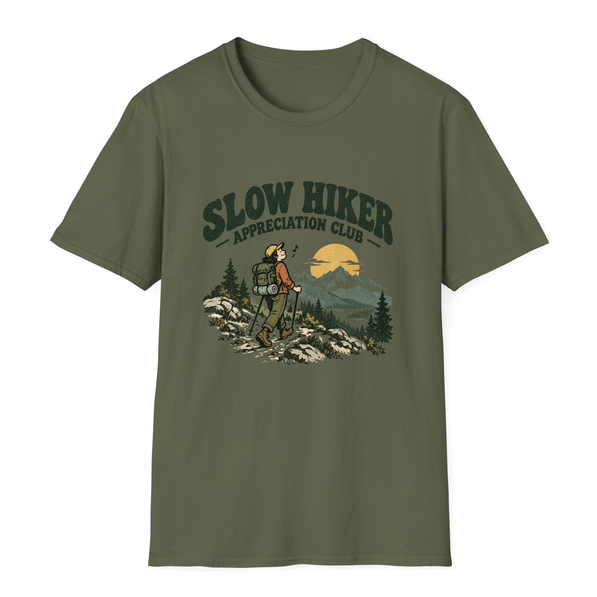 Slow Hiker Appreciation Club T-Shirt - Military Green - front