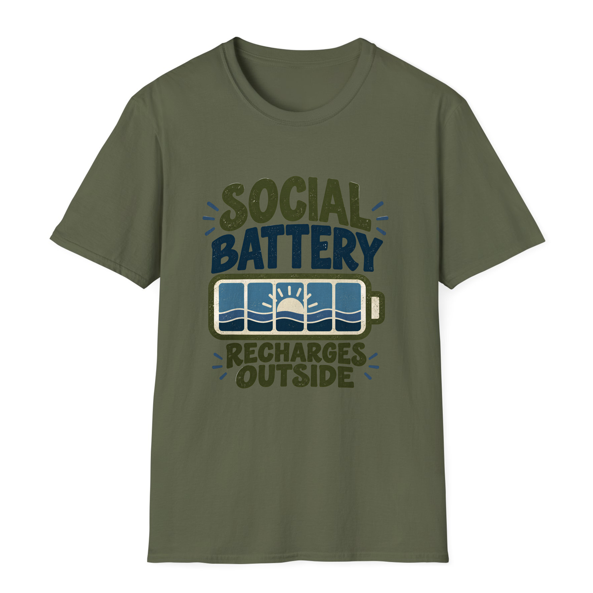 Social Battery T-Shirt - Military Green - front
