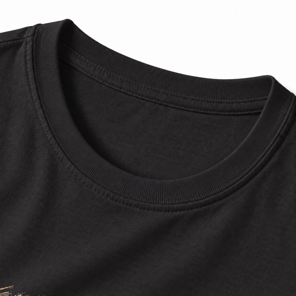 Sunrise Over Peaks T-Shirt - Black - collar close-up