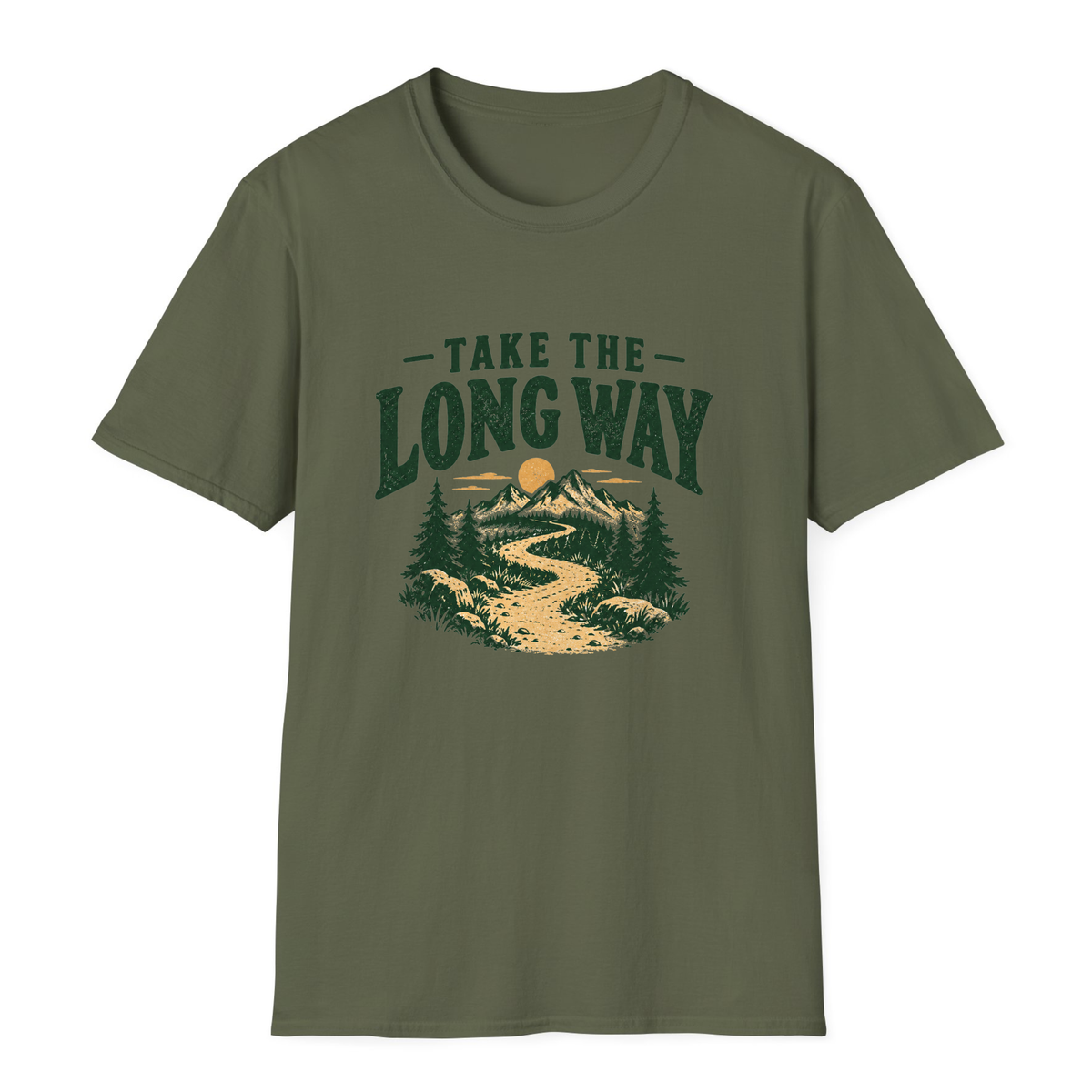 Take the Long Way T-Shirt - Military Green - front