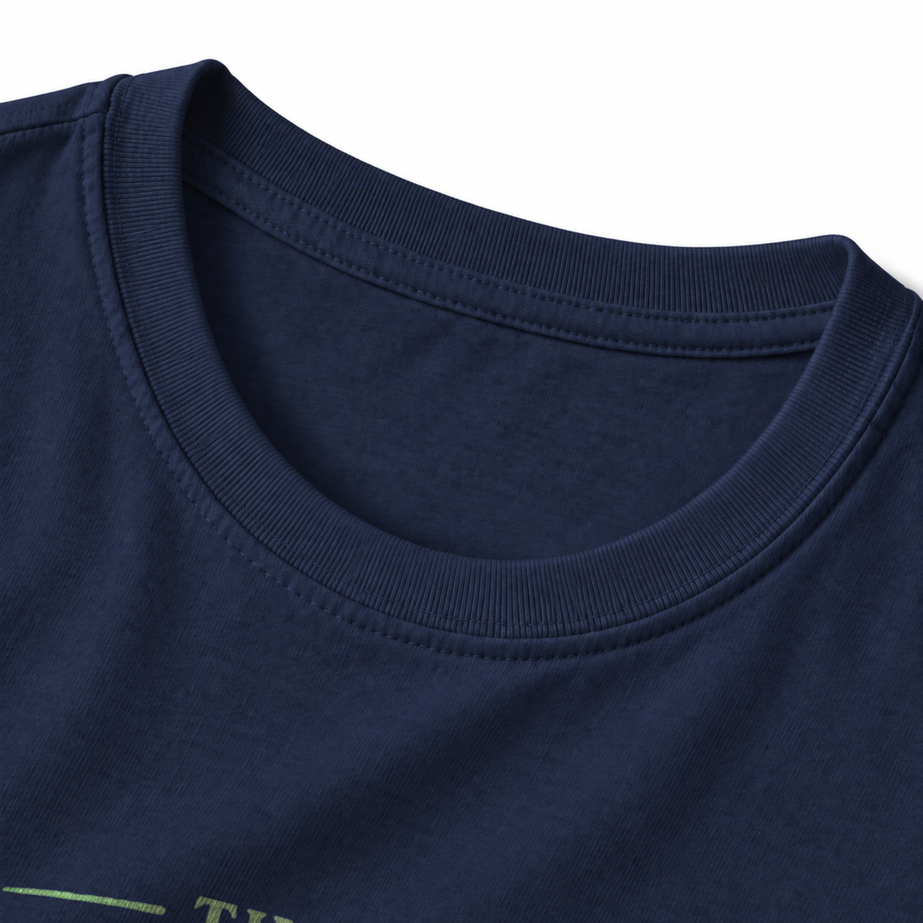 The Trail Knows T-Shirt - Navy - collar close-up