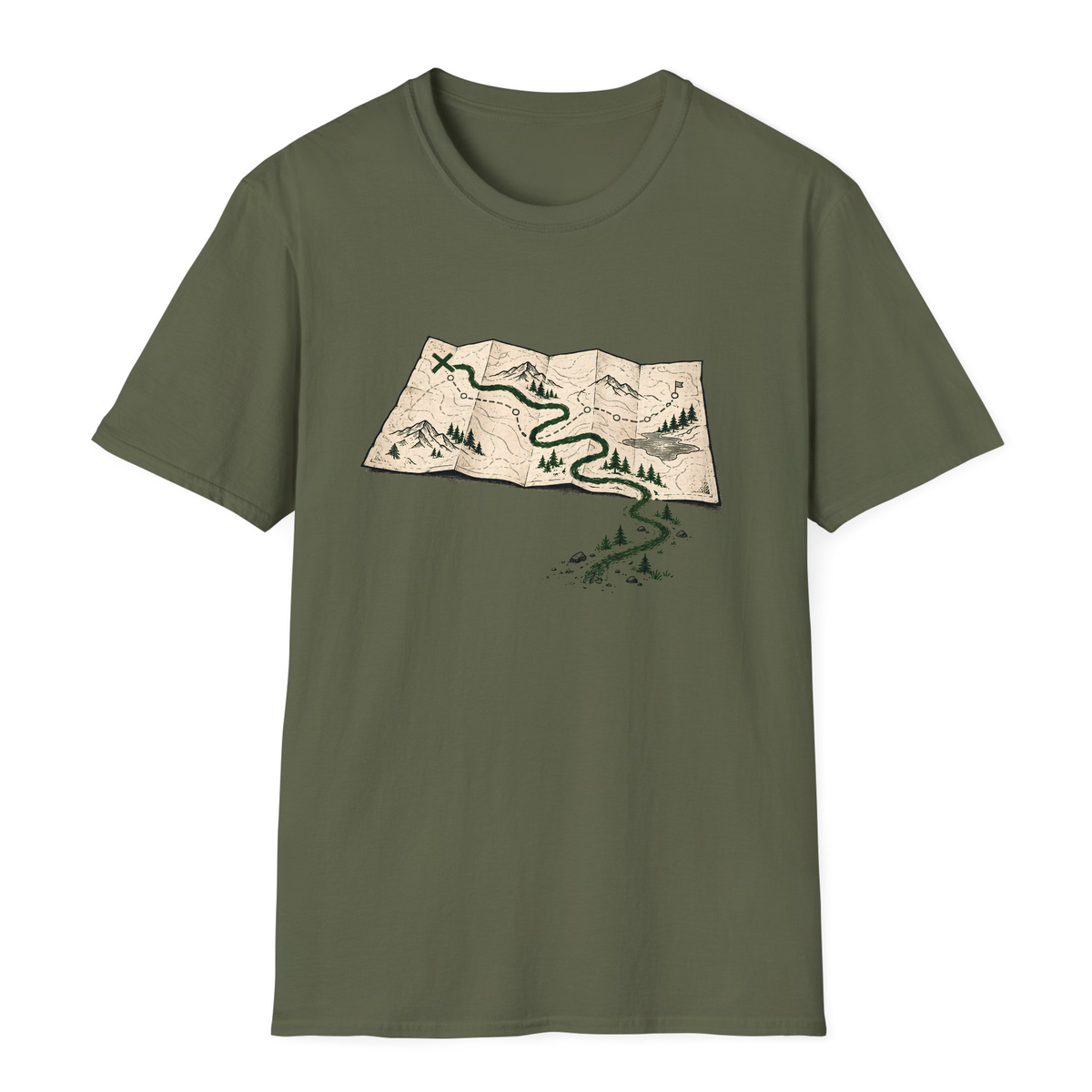 Trail Map T-Shirt - Military Green - front